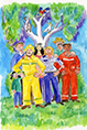 Illustration of firefighter with community members