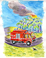 Fighting bushfire – illustration of fire truck