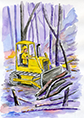 Fighting bushfire – illustration of a bulldozer in a forest