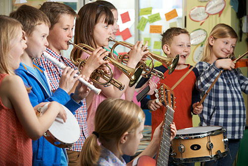 Students performing music.