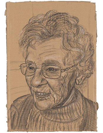 a pencil drawing of an elderly woman